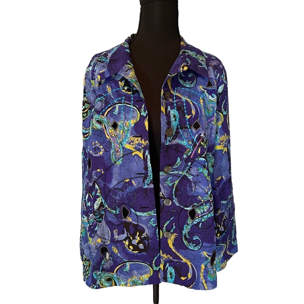 100% Silk Abstract Print Button Front Jacket Women Sm Boho Festival
Maximalst